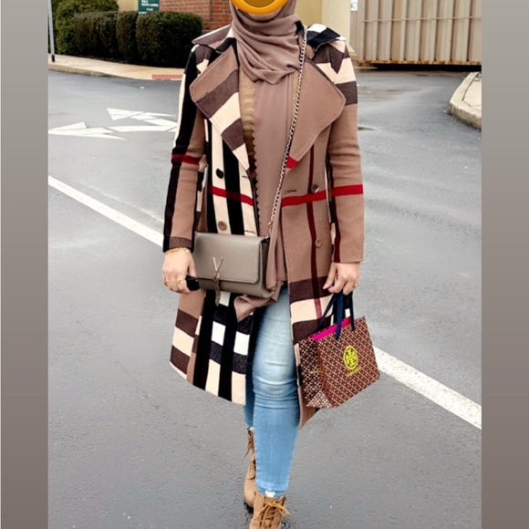 Jackets & Blazers - Stylish Plaid Trench Coat